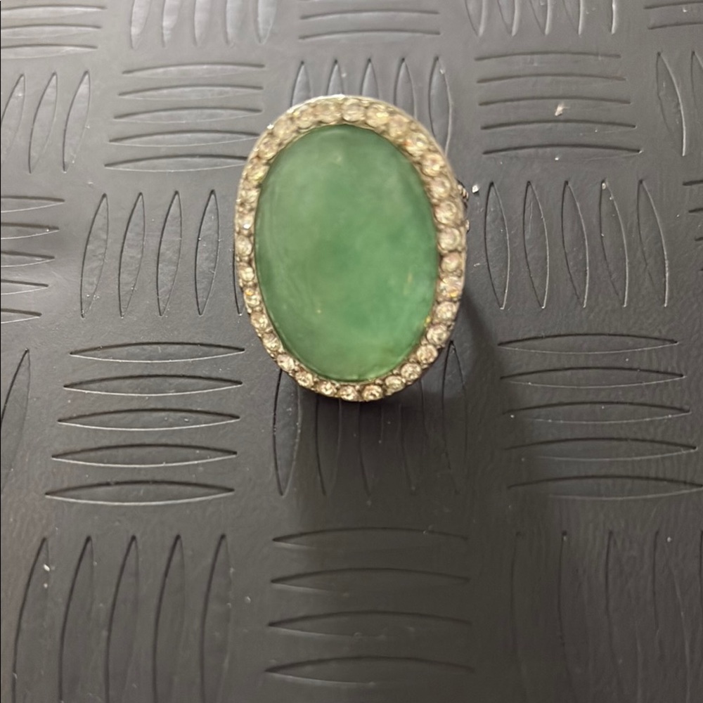 Elegant Green Stone Ring with Silver Accents